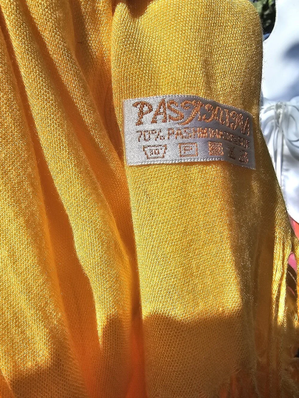 Pashmina And Silk Yellow Scarf W/ Tassel Ends